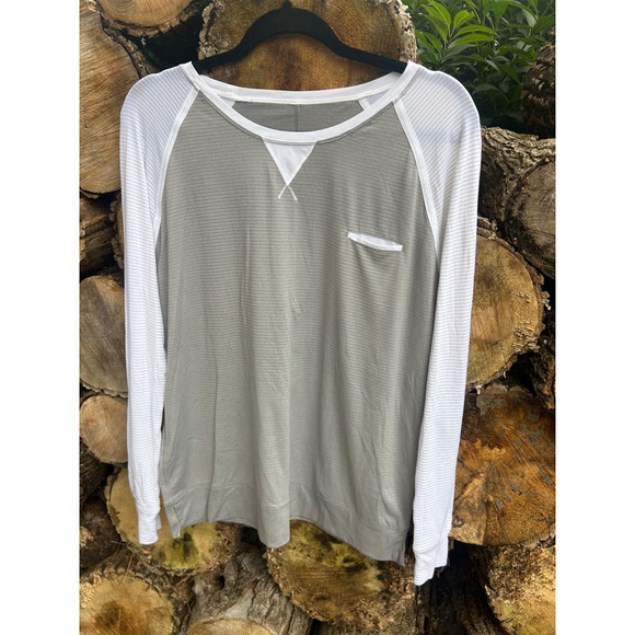 Lululemon Other - Lululemon Mens Grey White Striped Raglan Long Sleeve Shirt Crew Neck Pocket L